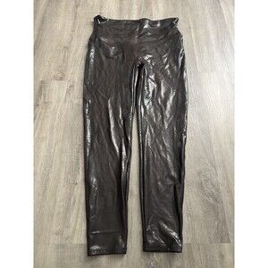 Spanx Faux Leather Croc Leggings Brown Shine High Rise Size 2XL